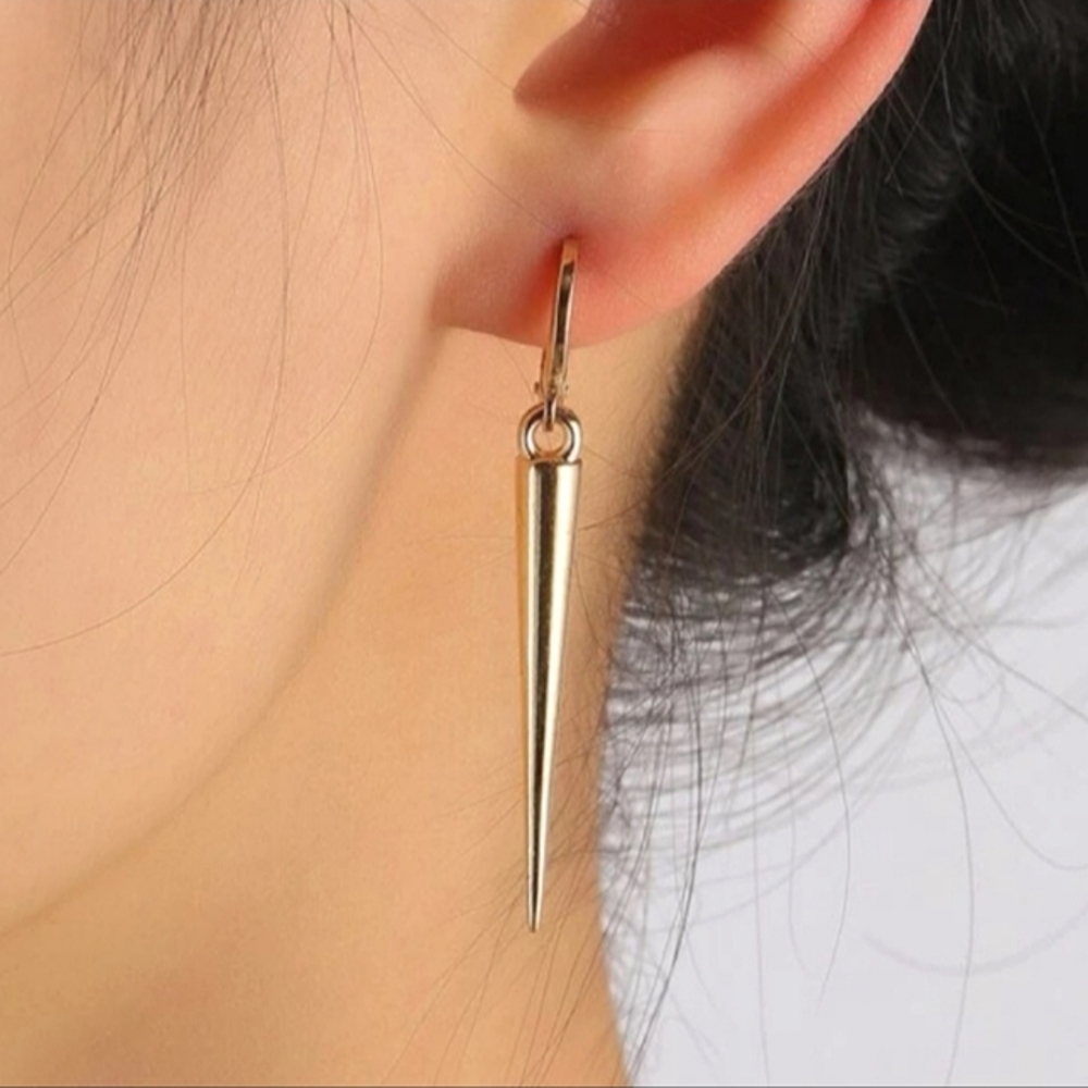 Minimal Drop Spike Huggie Gold Dangle Earrings